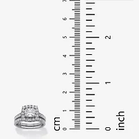 DiamonArt® Womens / CT. T.W. White Cubic Zirconia Platinum Over Silver Square Bridal Set
