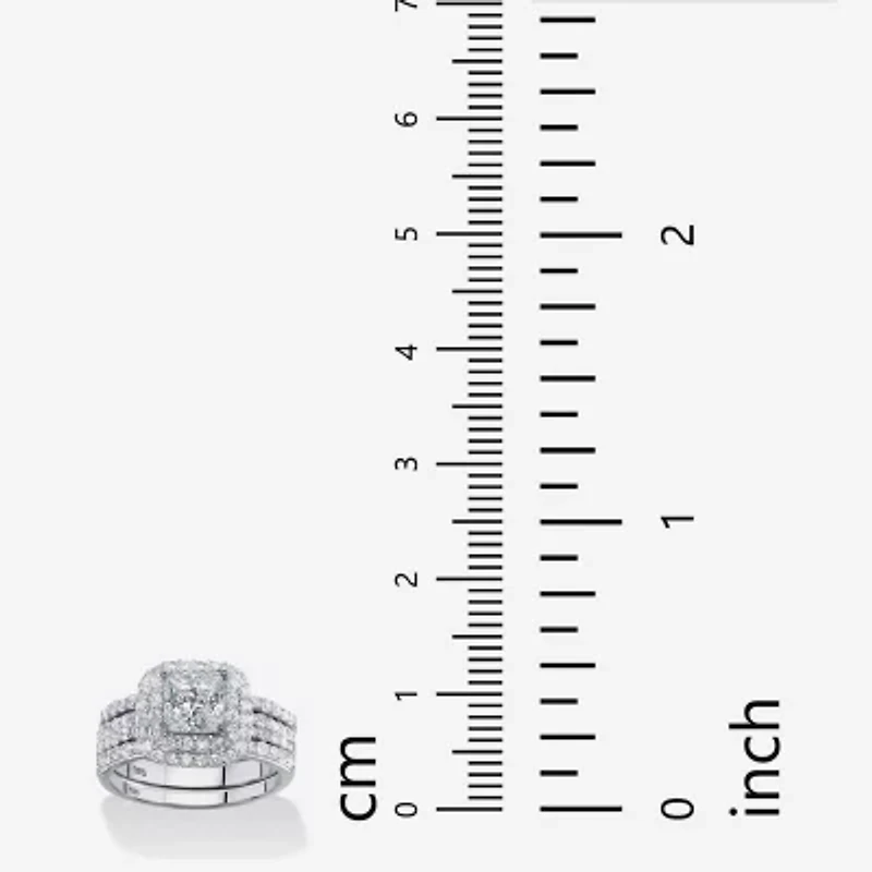 DiamonArt® Womens 1/ CT. T.W. White Cubic Zirconia Platinum Over Silver Square Bridal Set