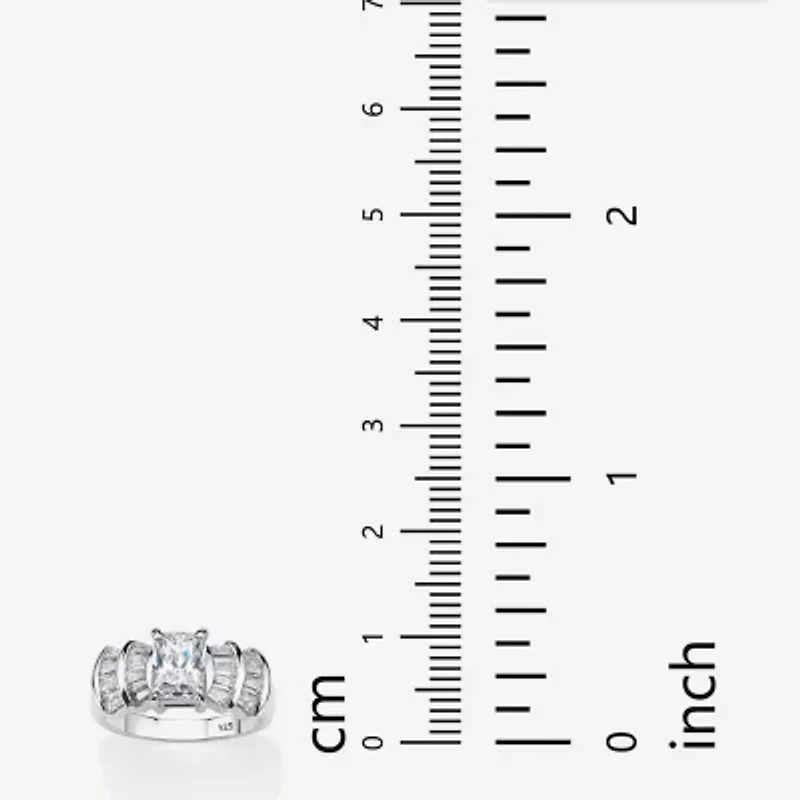 DiamonArt® Womens 3 CT. T.W. White Cubic Zirconia Platinum Over Silver Rectangular Engagement Ring