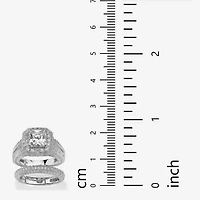 DiamonArt® Womens 5 CT. T.W. White Cubic Zirconia Platinum Over Silver Square Bridal Set