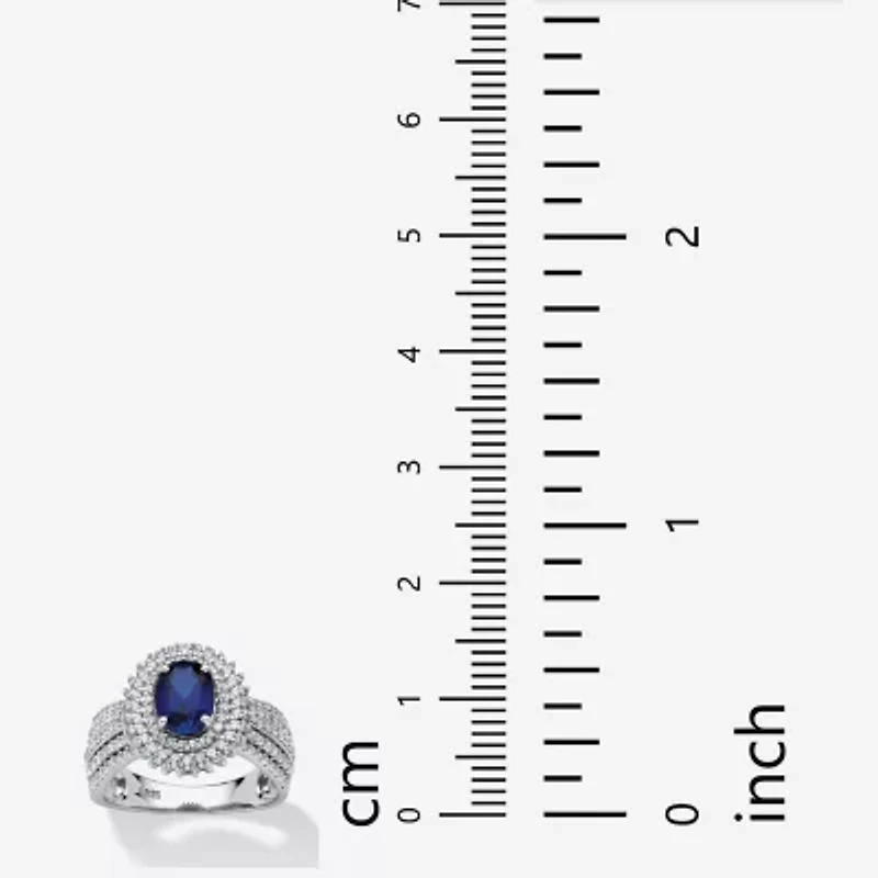 DiamonArt® Womens 2 1/5 CT. T.W. Lab Created Blue Sapphire Platinum Over Silver Oval Engagement Ring