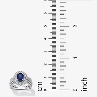 DiamonArt® Womens 2 1/5 CT. T.W. Lab Created Blue Sapphire Platinum Over Silver Oval Engagement Ring