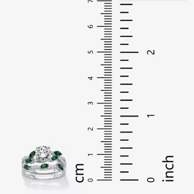 DiamonArt® Womens 2 1/3 CT. T.W. White Cubic Zirconia Platinum Over Silver Round Bridal Set