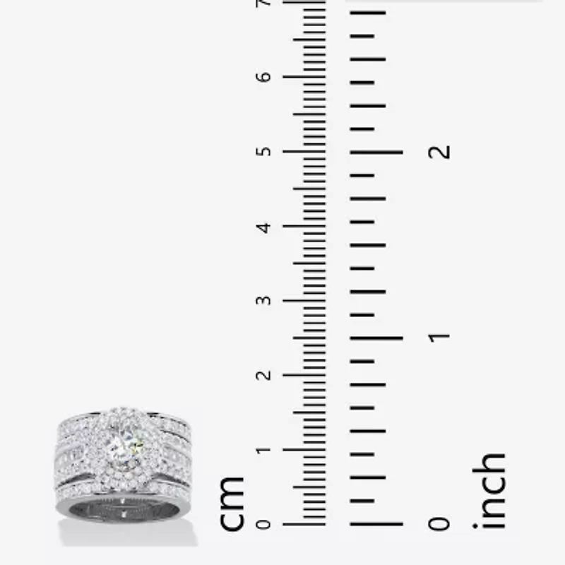 DiamonArt® Womens 3 1/2 CT. T.W White Cubic Zirconia Platinum Over Silver Oval Bridal Set