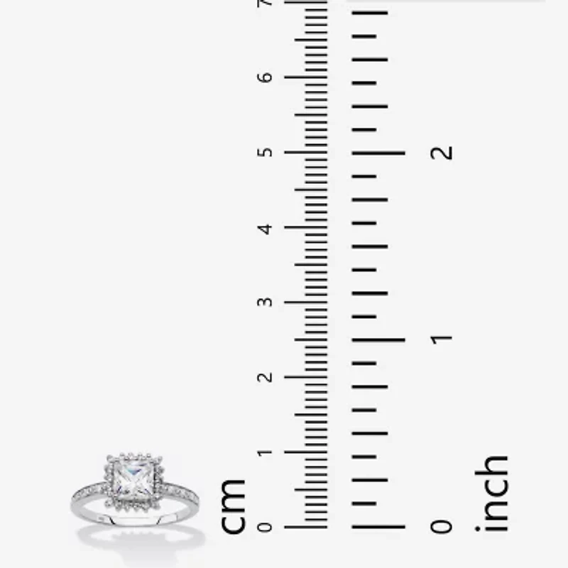 DiamonArt® Womens 1 1/ CT. T.W. Lab Created White Sapphire Platinum Over Silver Square Engagement Ring