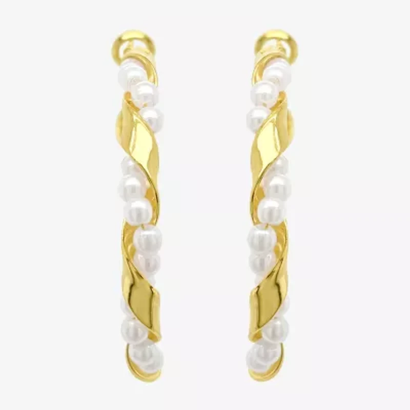 Silver Reflections Womens 14K Gold Over Brass 41mm Hoop Earrings