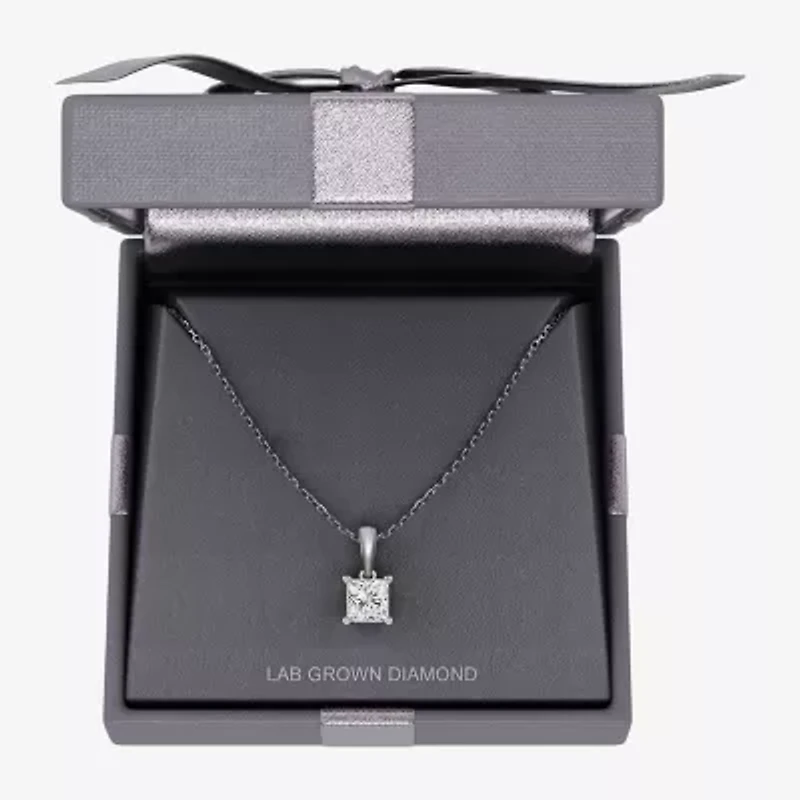 Womens 1 CT. Lab Grown White Diamond 10K White Gold 18 Inch Pendant Necklace