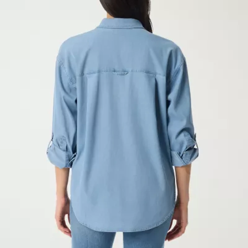 Gloria Vanderbilt Amanda Womens Long Sleeve Roll Tab Regular Fit Button-Down Shirt