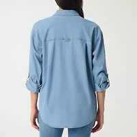 Gloria Vanderbilt Amanda Womens Long Sleeve Roll Tab Regular Fit Button-Down Shirt