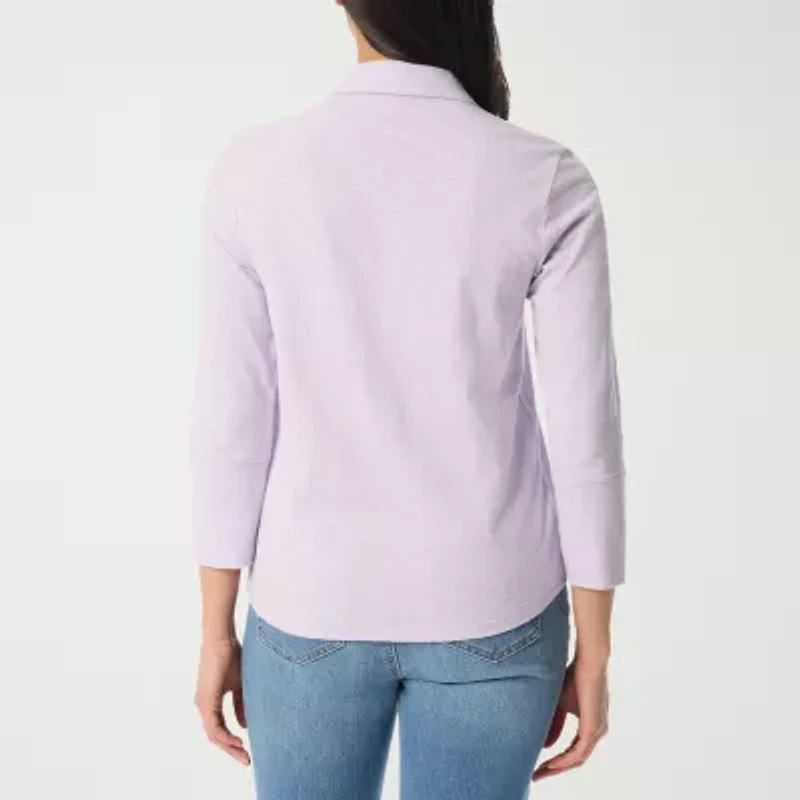 Gloria Vanderbilt Womens 3/4 Sleeve Regular Fit Button-Down Shirt