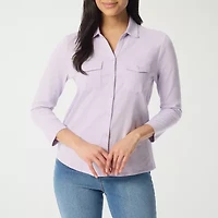 Gloria Vanderbilt Womens 3/4 Sleeve Regular Fit Button-Down Shirt