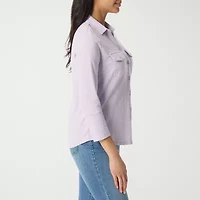 Gloria Vanderbilt Womens 3/4 Sleeve Regular Fit Button-Down Shirt