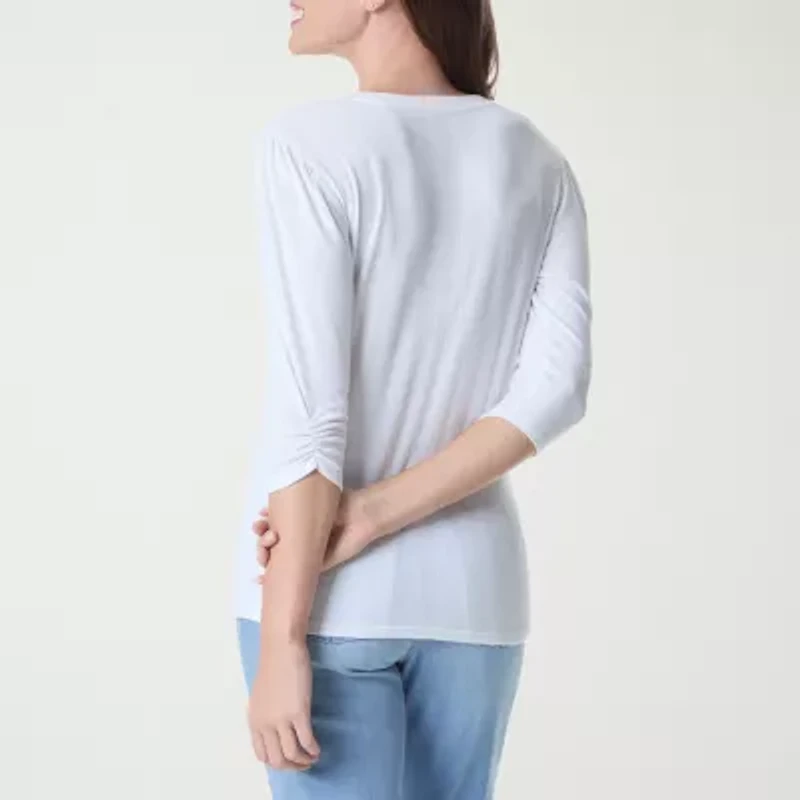 Gloria Vanderbilt Womens Elbow Sleeve Regular Fit Henley Shirt