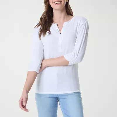 Gloria Vanderbilt Womens Elbow Sleeve Regular Fit Henley Shirt