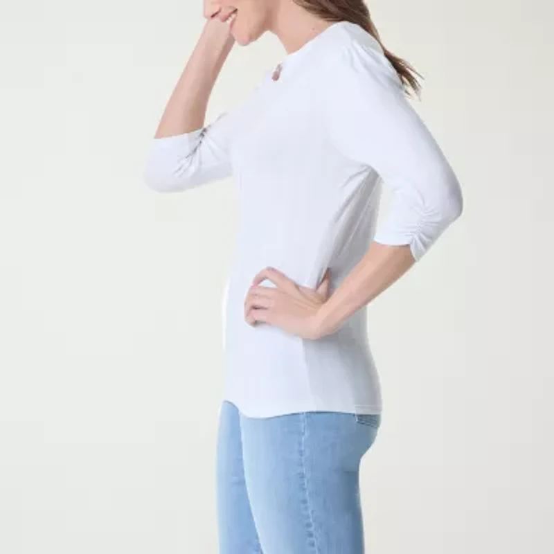 Gloria Vanderbilt Womens Elbow Sleeve Regular Fit Henley Shirt