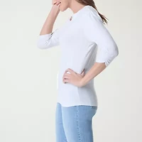 Gloria Vanderbilt Womens Elbow Sleeve Regular Fit Henley Shirt