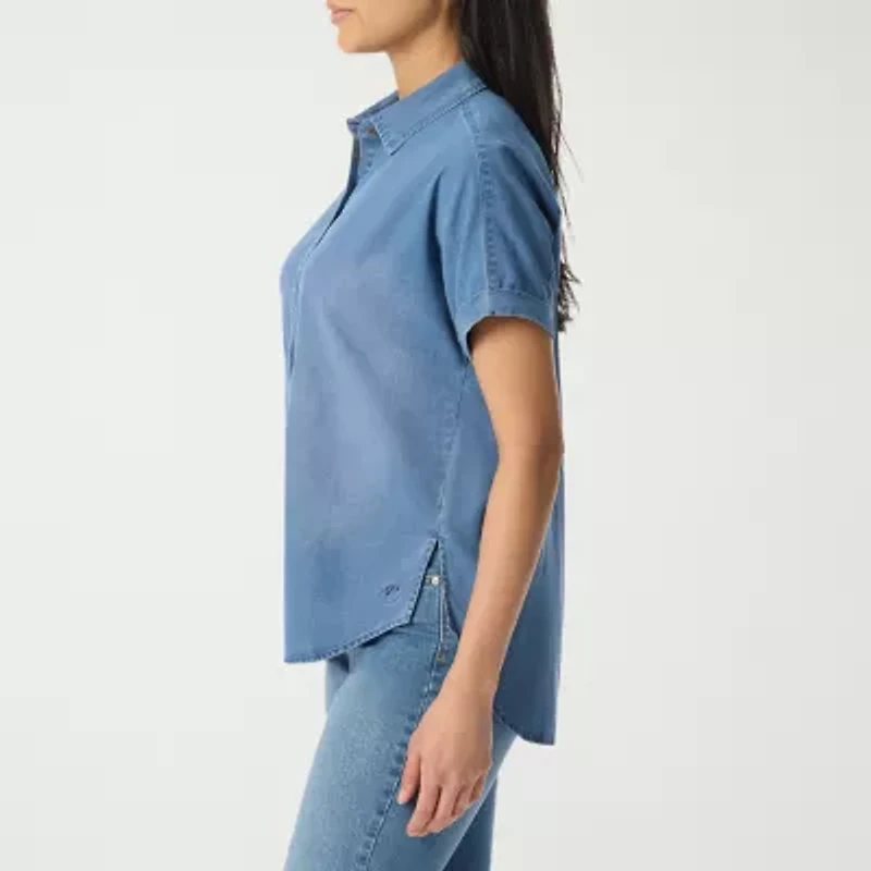 Gloria Vanderbilt Womens Short Sleeve Regular Fit Button-Down Shirt