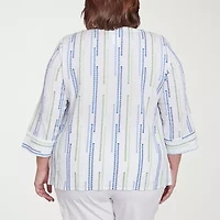Alfred Dunner Parrot Cay Womens Crew Neck 3/4 Sleeve Plus Blouse