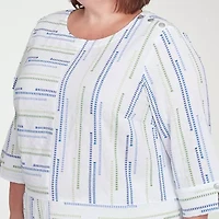 Alfred Dunner Parrot Cay Womens Crew Neck 3/4 Sleeve Plus Blouse