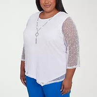 Alfred Dunner Parrot Cay Womens Crew Neck 3/4 Sleeve Lined Plus Blouse