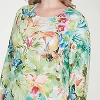 Alfred Dunner Parrot Cay Womens Crew Neck 3/4 Sleeve Plus T-Shirt
