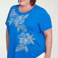Alfred Dunner Parrot Cay Womens Crew Neck Short Sleeve Plus T-Shirt