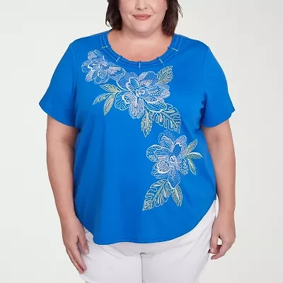 Alfred Dunner Parrot Cay Womens Crew Neck Short Sleeve Plus T-Shirt