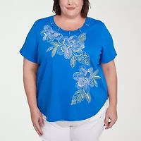 Alfred Dunner Parrot Cay Womens Crew Neck Short Sleeve Plus T-Shirt