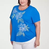 Alfred Dunner Parrot Cay Womens Crew Neck Short Sleeve Plus T-Shirt