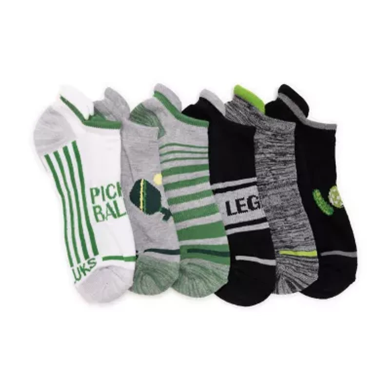 Muk Luks Pickleball Heel Tab Mens Multi-Pack 6 Pair Low Cut Socks