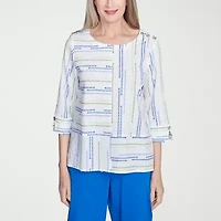 Alfred Dunner Parrot Cay Womens Crew Neck 3/4 Sleeve Blouse