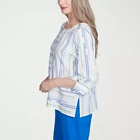 Alfred Dunner Parrot Cay Womens Crew Neck 3/4 Sleeve Blouse