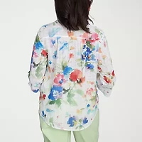 Alfred Dunner Parrot Cay Womens 3/4 Sleeve Button-Down Shirt