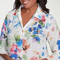 Alfred Dunner Parrot Cay Womens 3/4 Sleeve Button-Down Shirt