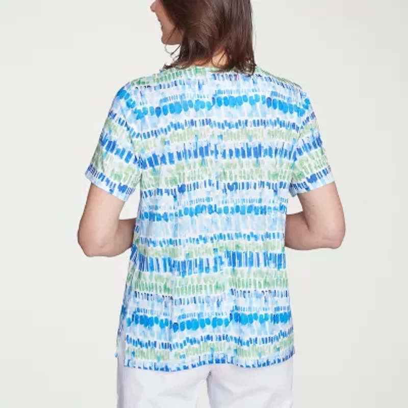 Alfred Dunner Parrot Cay Womens Crew Neck Short Sleeve Stretch Fabric T-Shirt