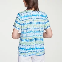 Alfred Dunner Parrot Cay Womens Crew Neck Short Sleeve Stretch Fabric T-Shirt