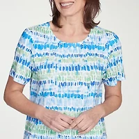 Alfred Dunner Parrot Cay Womens Crew Neck Short Sleeve Stretch Fabric T-Shirt