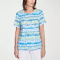 Alfred Dunner Parrot Cay Womens Crew Neck Short Sleeve Stretch Fabric T-Shirt