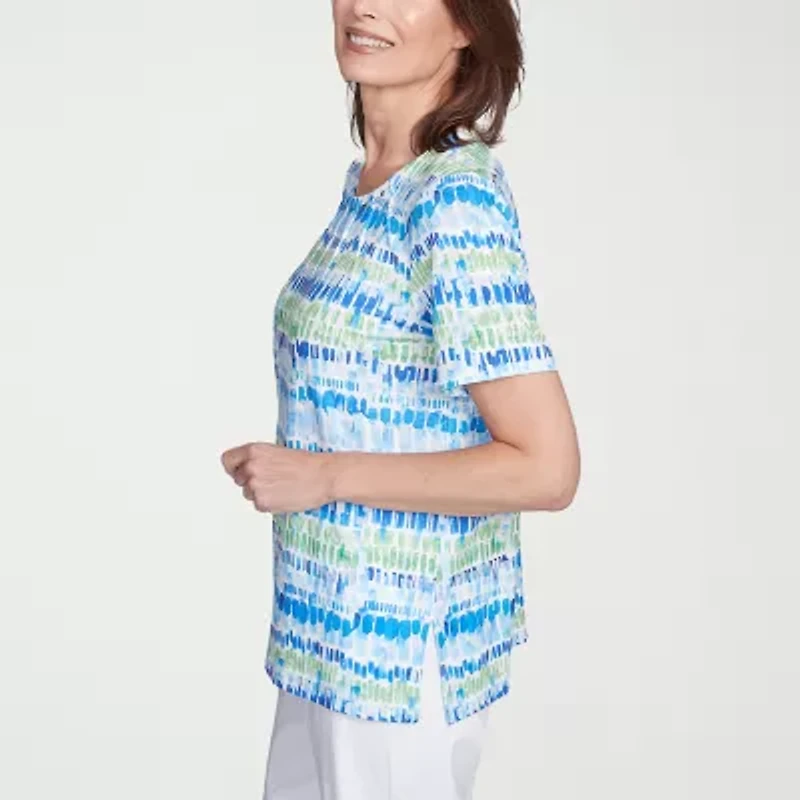 Alfred Dunner Parrot Cay Womens Crew Neck Short Sleeve Stretch Fabric T-Shirt