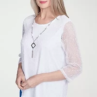 Alfred Dunner Parrot Cay Womens Crew Neck 3/4 Sleeve Lined Blouse