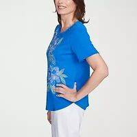 Alfred Dunner Parrot Cay Womens Crew Neck Short Sleeve T-Shirt