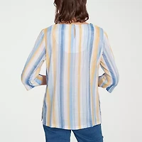 Alfred Dunner Flower Power Womens Split Crew Neck 3/4 Sleeve Blouse