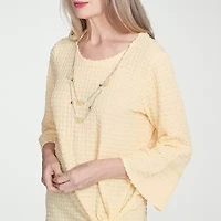 Alfred Dunner Flower Power Womens Crew Neck 3/4 Sleeve Stretch Fabric T-Shirt