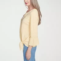 Alfred Dunner Flower Power Womens Crew Neck 3/4 Sleeve Stretch Fabric T-Shirt
