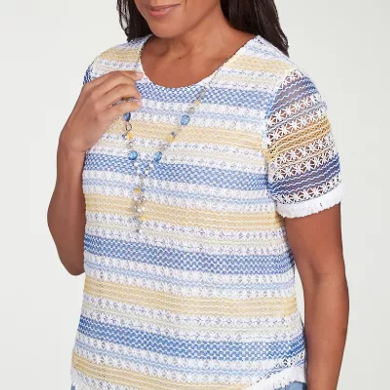 Alfred Dunner Flower Power Womens Crew Neck Short Sleeve T-Shirt
