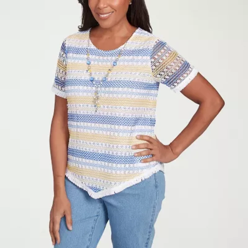 Alfred Dunner Flower Power Womens Crew Neck Short Sleeve T-Shirt