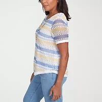 Alfred Dunner Flower Power Womens Crew Neck Short Sleeve T-Shirt