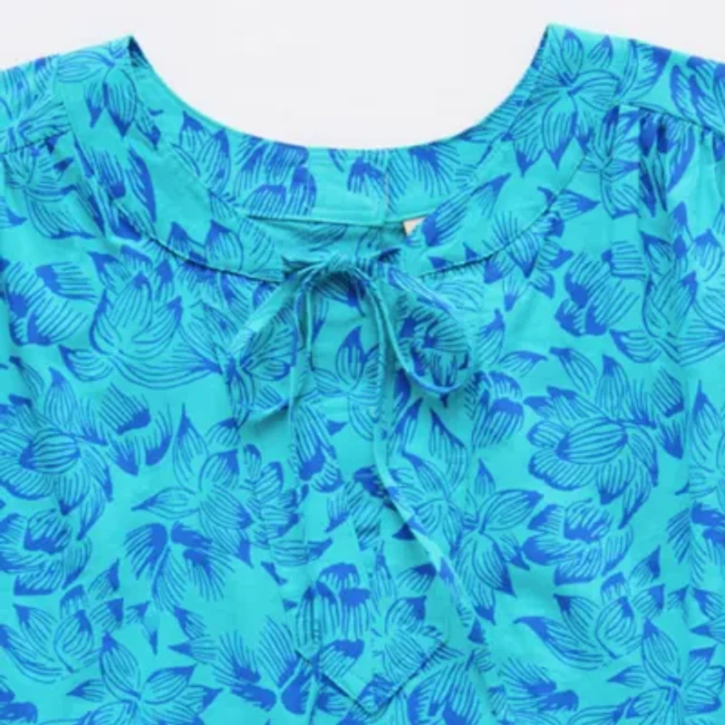 St. John's Bay Womens Easy-on + Easy-off Hidden Access Opening Split Tie Neck Sleeveless Plus Blouse