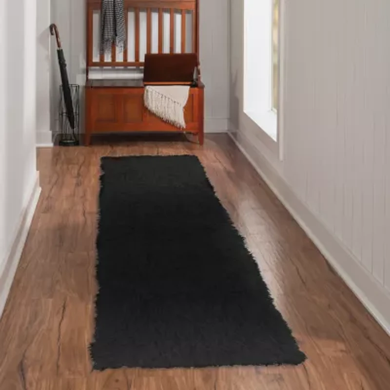 Linon Flokati Solid Woven 2'4" X 8'6" Rectangular Runner