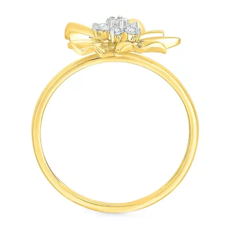 Womens 1/8 CT. T.W. Natural White Diamond 10K Gold Flower Cocktail Ring